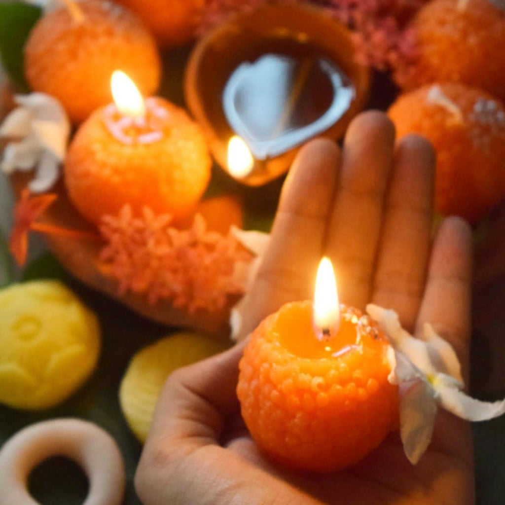 Premium Laddoo Candle || Hand Poured || Motichur laddoo Candles || Decorative Candle 100% Paraffin Wax || Set of 4 [FREE DELIVERY]